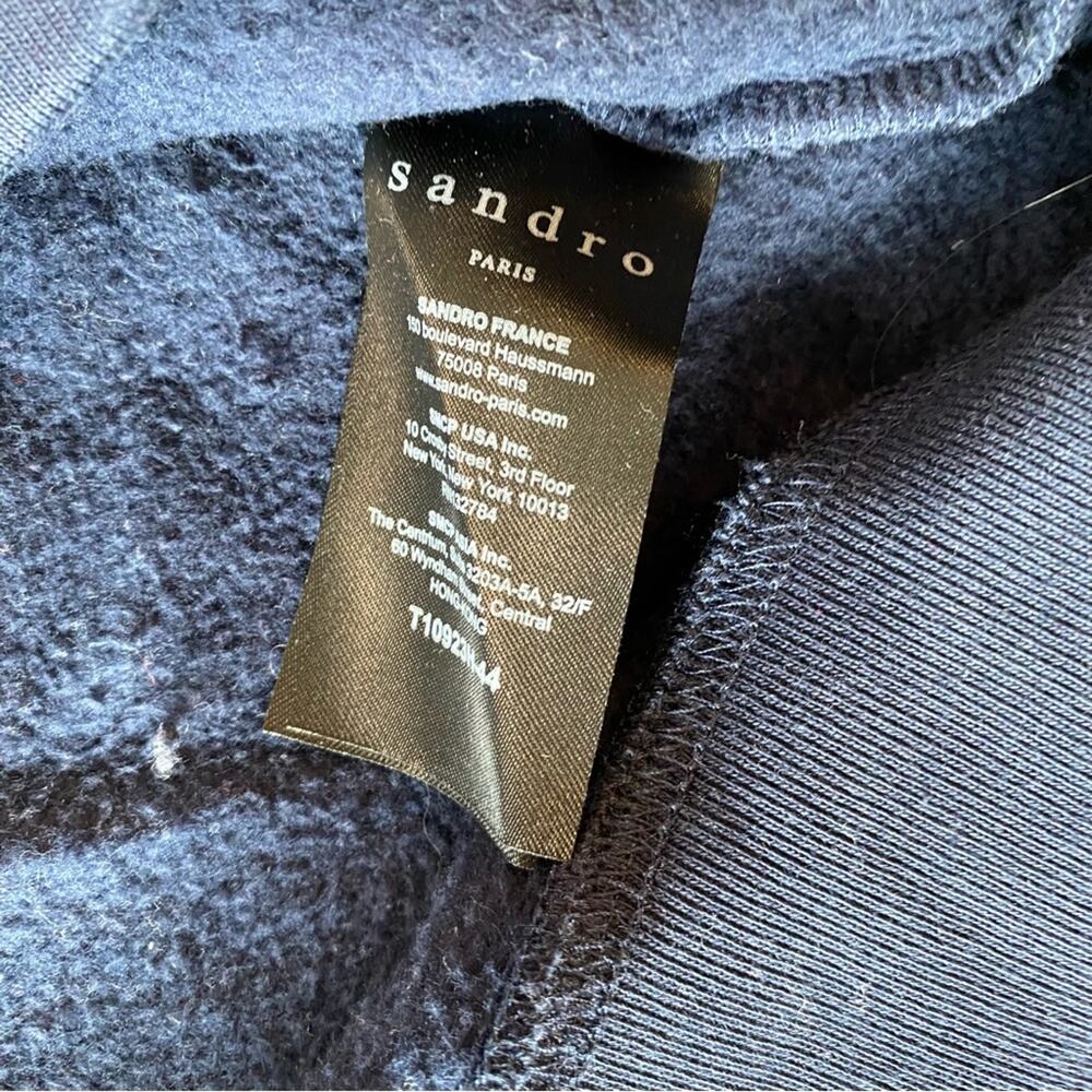 Sandro Paris Hooded Sweatshirt With Velvet Insert In Blue Size Small - Picture 8 of 10